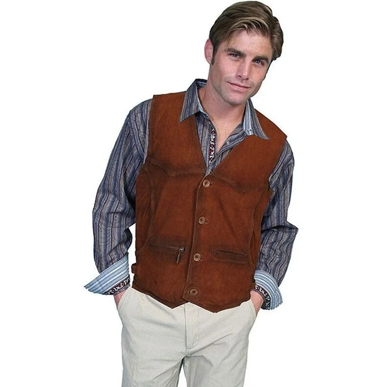 Men's poet jackets-Scully Western Vest Mens Leather Button Adjustable Waist Brown F0_900