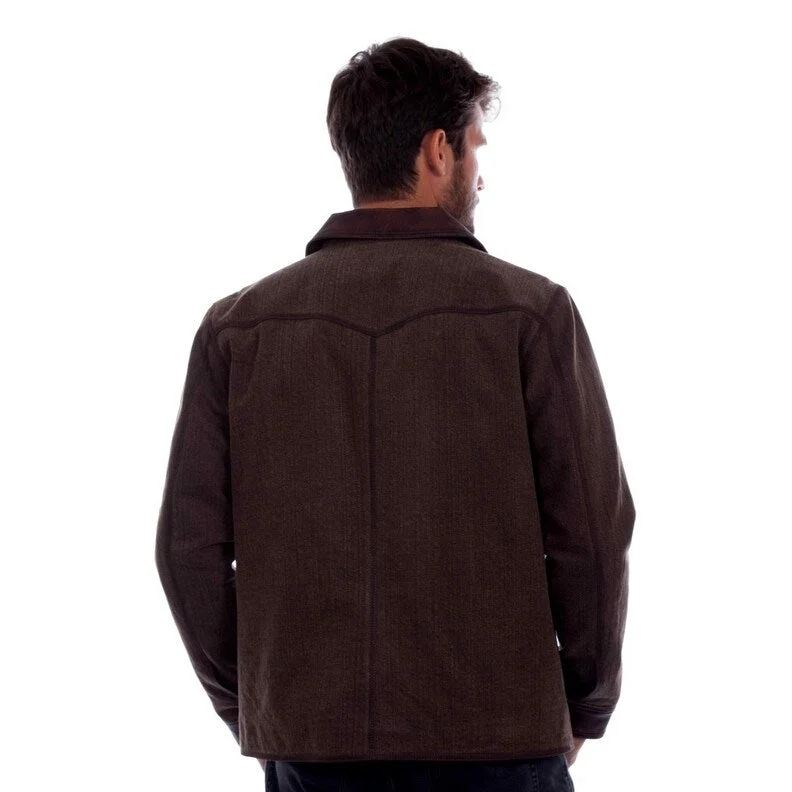 Men's retro jackets-Scully Western Jacket Mens Zip Front Canvas Leather Trim Brown F0_2006