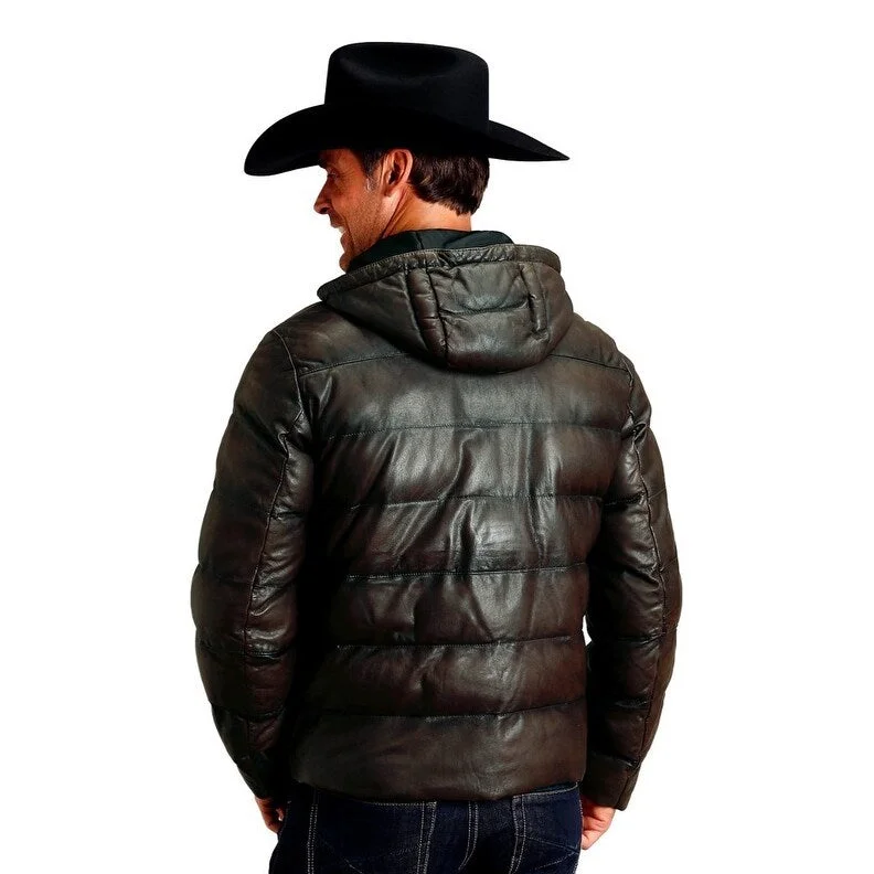 Men's canyon jackets-Stetson Western Jacket Mens Quilted Leather Hood 11-097-0539-6638 GY