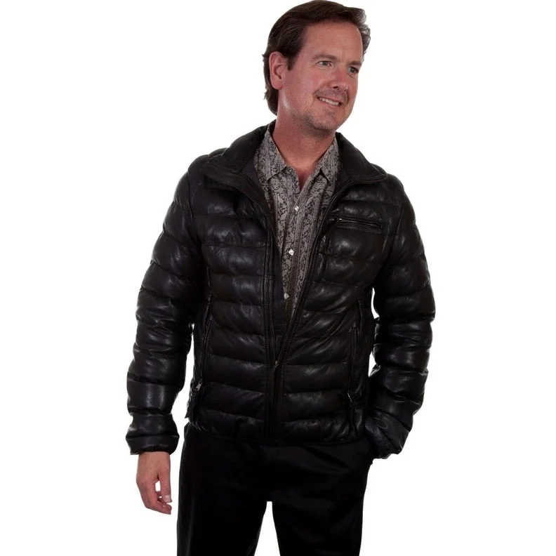 Men's driver jackets-Scully Western Jacket Mens Ribbed Leather Zip Polyester Lining F0_512