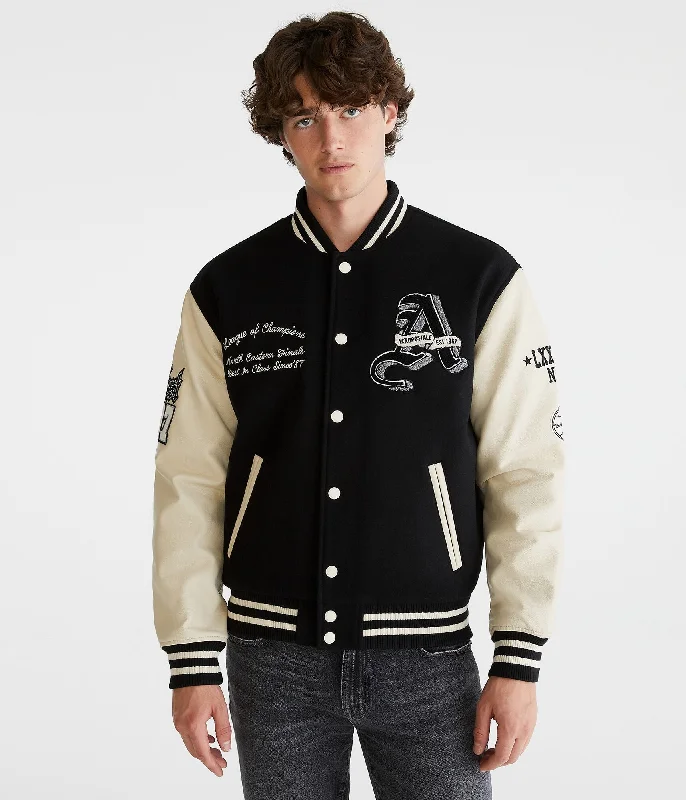 Men's peak jackets-Aeropostale Champions Varsity Bomber Jacket