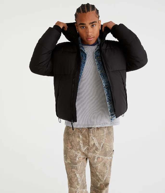 Men's preppy jackets-Aeropostale Hooded Heavyweight Puffer Jacket