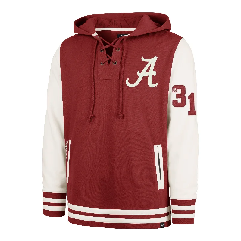 Men's hoodie with short hem-ALABAMA CRIMSON TIDE LETTERMAN FIELD LATERAL '47 LACER HOOD