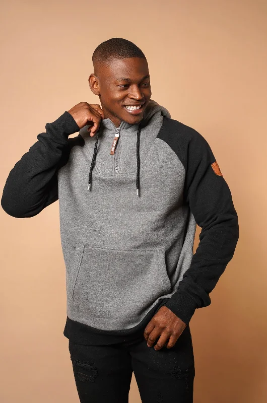 Men's hoodie with kangaroo pocket-Alani Dark Heather Grey/Black Hoodie