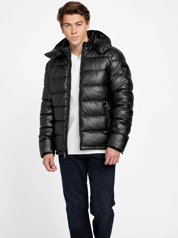 Men's statement jackets-Alby Faux-Leather Puffer Jacket