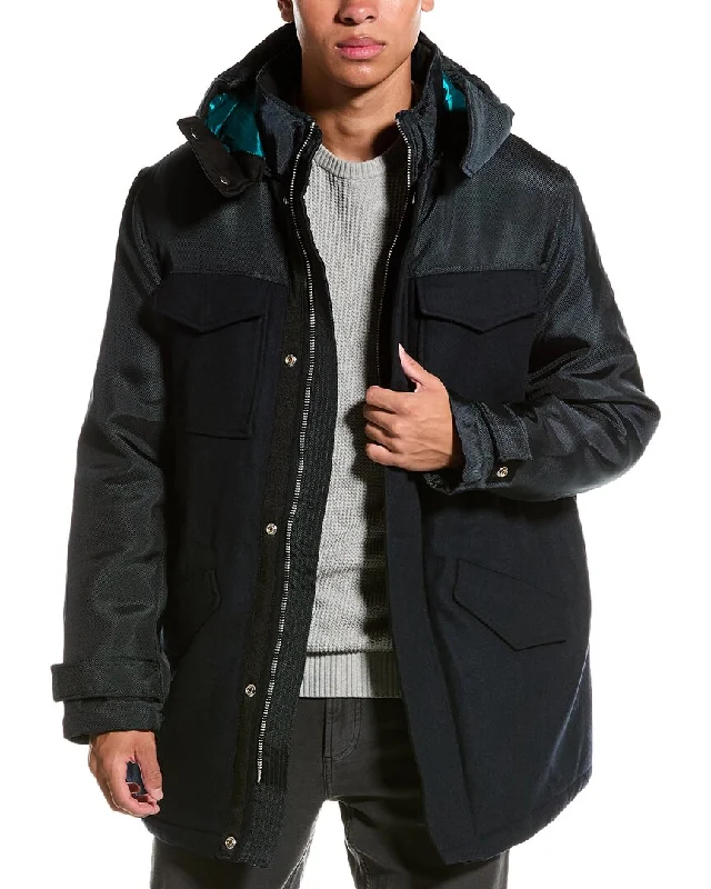 Men's jungle jackets-Armani Exchange Caban Wool-Blend Coat