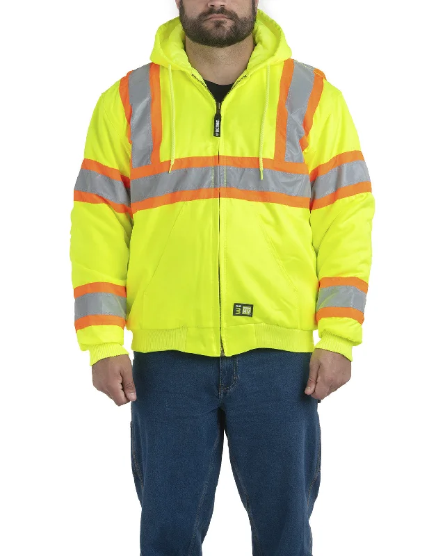 Men's battle jackets-Berne Men's Hi-Vis Class 3 Hooded Active Jacket