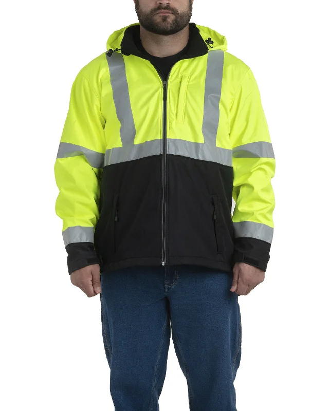 Men's patrol jackets-Berne Men's Tall Hi-Vis Class 3 Hooded Softshell Jacket