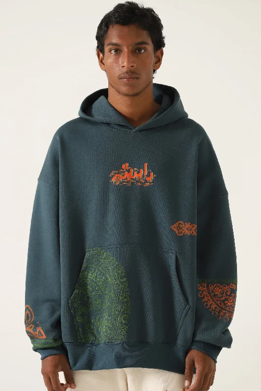 Men's hoodie with UV protection-"VOYAGE" ASH GREEN BLOCKPRINT HOODIE