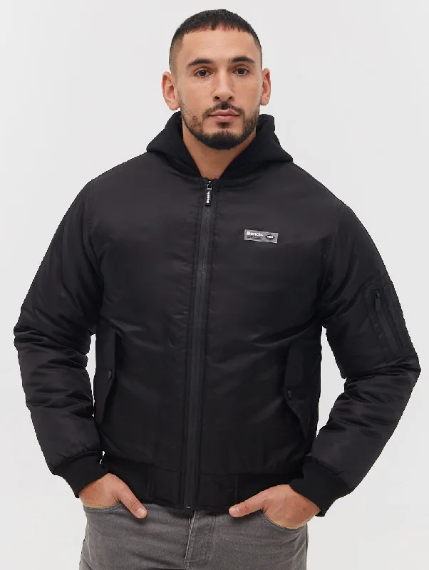 Men's satin jackets-Bomper Fleece Hood Bomber Jacket -