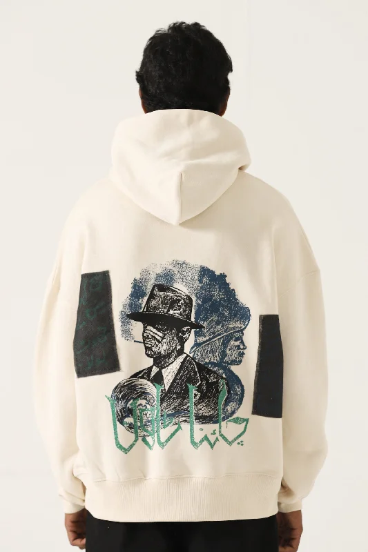 Men's hoodie with anime print-"CHINATOWN" PRINTED BEIGE HOODIE