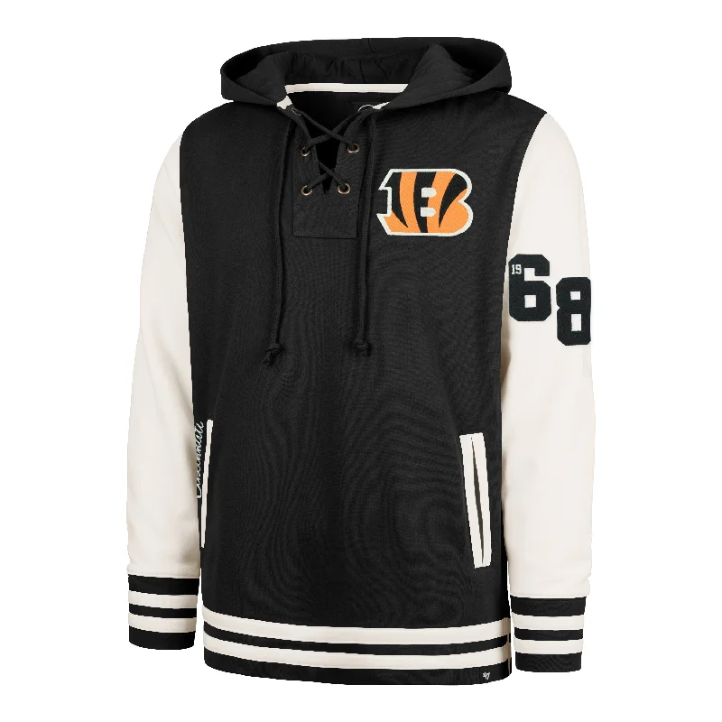 Men's hoodie with flared hem-CINCINNATI BENGALS LETTERMAN FIELD LATERAL '47 LACER HOOD