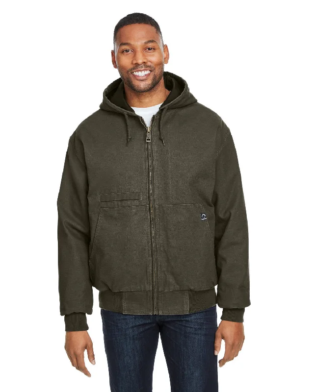 Men's short jackets-Dri Duck Men's Tall Laramie Canvas Hooded Jacket