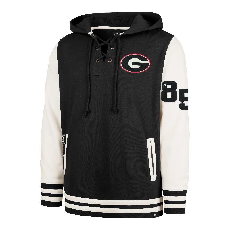 Men's hoodie with wide hem-GEORGIA BULLDOGS LETTERMAN FIELD LATERAL '47 LACER HOOD