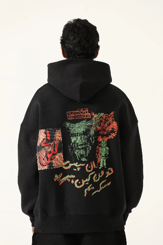 Men's hoodie with leaf design-"ALIEN" PRINTED PATCHWORK HOODIE