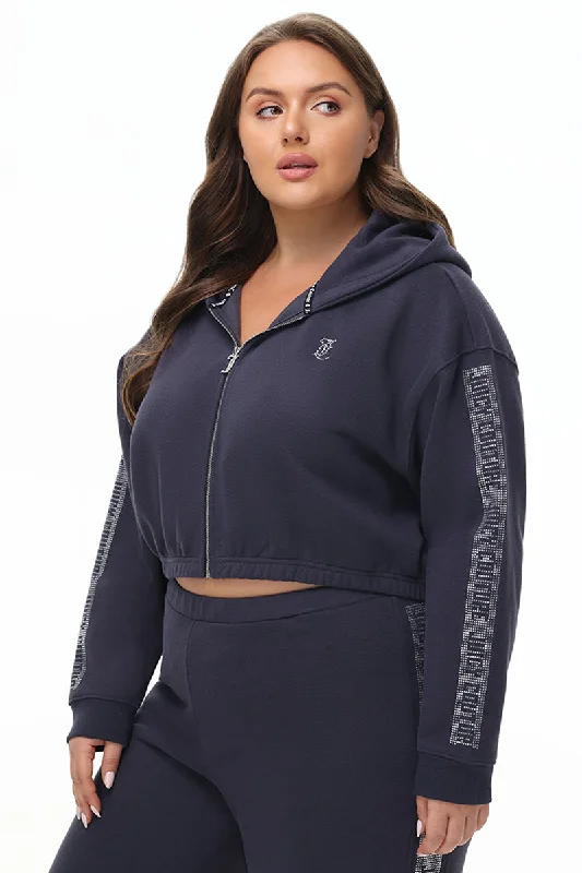 Men's hoodie for sunset views-Plus-Size Cropped Fleece Hoodie With Side Bling