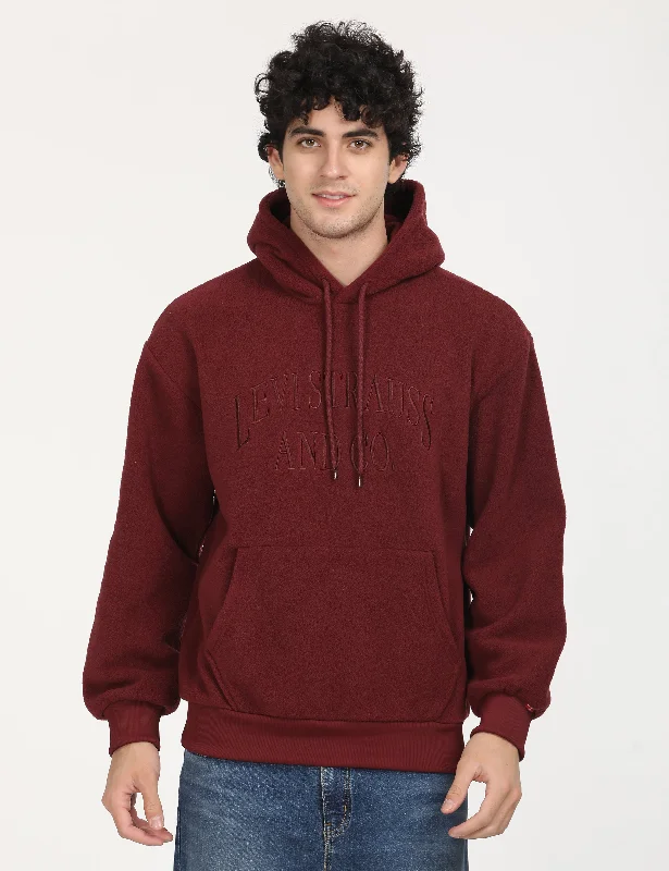 Men's hoodie with anti-pilling-Men's Brand Logo Maroon Hooded Sweatshirt