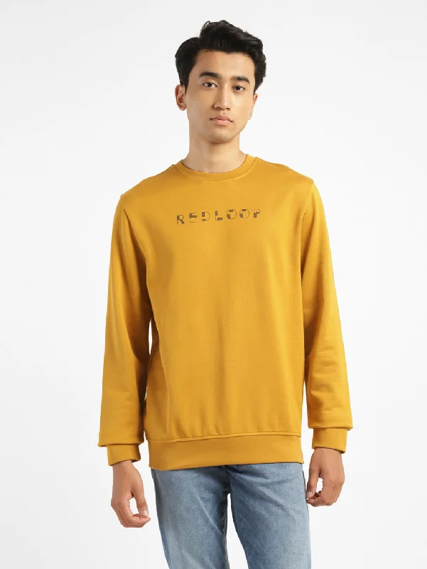 Men's hoodie with firm texture-Men's Brand Logo Yellow Crew Neck Sweatshirt