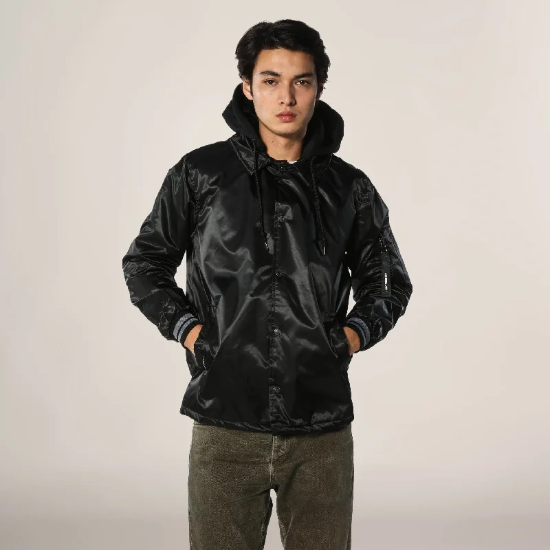 Men's road jackets-Men's Coach Jacket with Fleece Hood