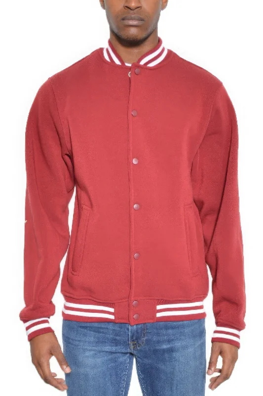 Men's racer jackets-Mens Fleece Snap Button Varsity Jacket