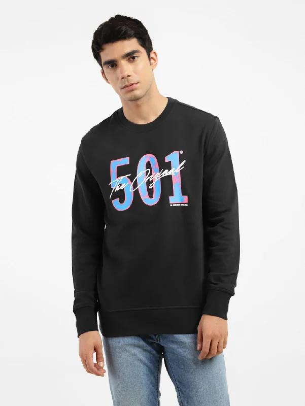 Men's hoodie with doodle art-Men's Printed Crew Neck Sweatshirt