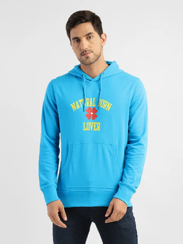 Men's hoodie with punk style-Men's Printed Hooded Sweatshirt Blue