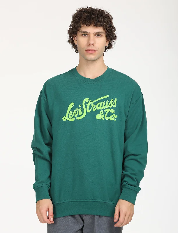 Men's hoodie with retro vibe-Men's Solid Green Crew Neck Sweatshirt