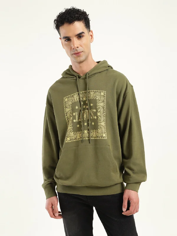 Men's hoodie with neat print-Men's Solid Green Hooded Sweatshirt