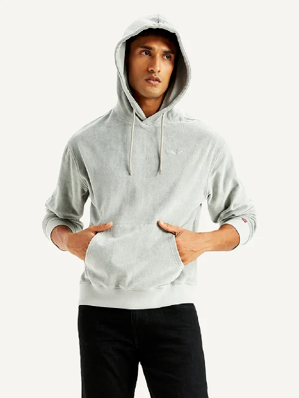 Men's hoodie with clear logo-Men's Solid Light-Grey Hooded Sweatshirt