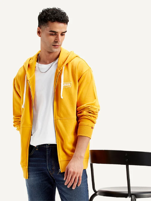 Men's hoodie for restful days-Men's Solid Mustard Hooded Sweatshirt