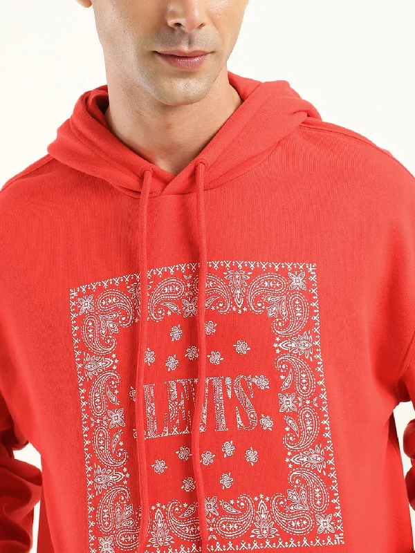 Men's hoodie with hidden pocket-Men's Solid Red Hooded Sweatshirt