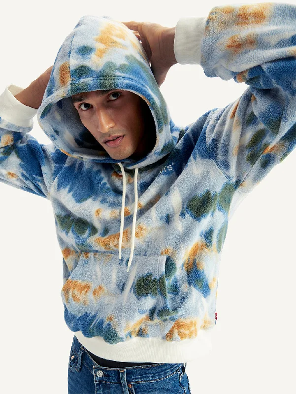 Men's hoodie with tight weave-Men's Tie-Dye Light-Blue Hooded Sweatshirt