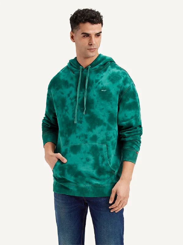 Men's hoodie with pop art-Men's Tie-Dye Teal Hooded Sweatshirt