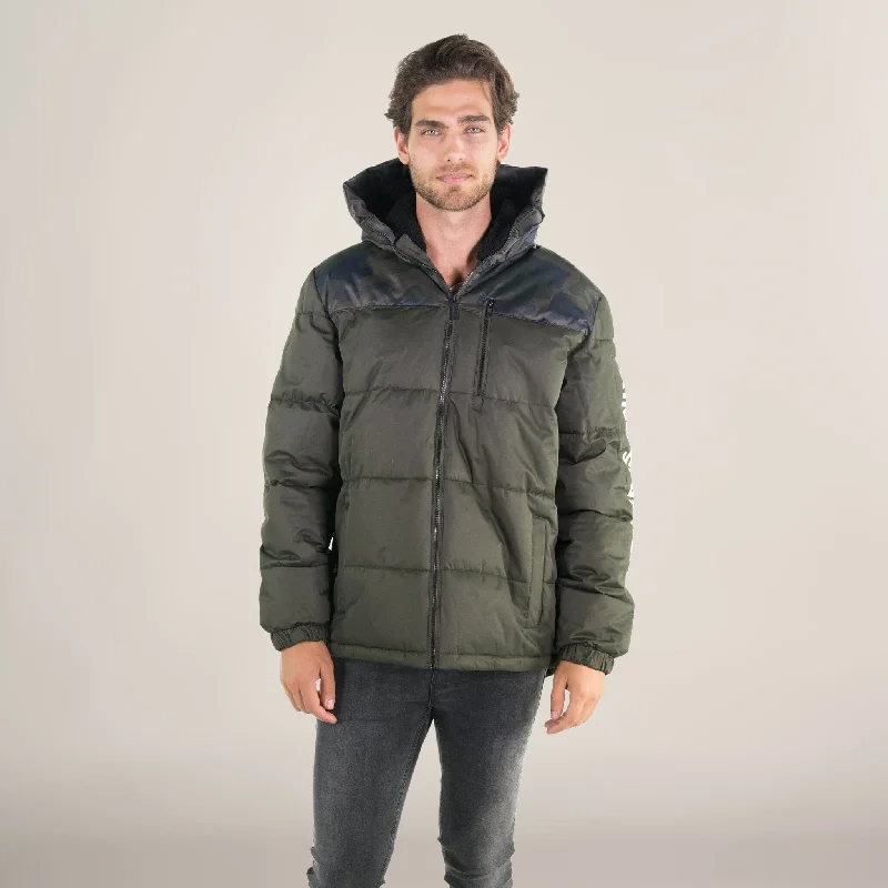 Men's peace jackets-Men's Twill Block Puffer Jacket