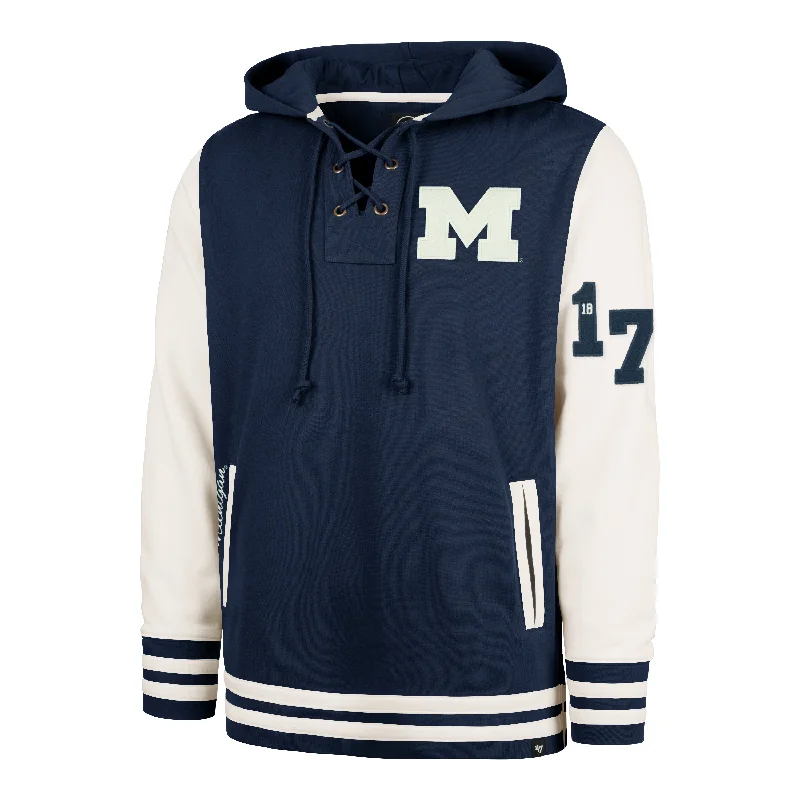 Men's hoodie with embroidery-MICHIGAN WOLVERINES LETTERMAN FIELD LATERAL '47 LACER HOOD