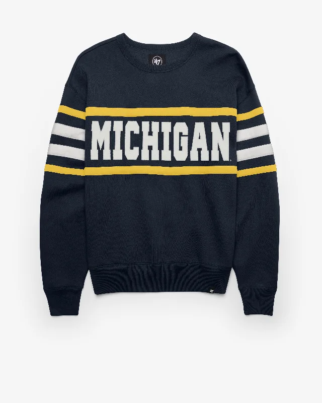 Men's hoodie with bold text-MICHIGAN WOLVERINES COACHES CORNER OVATION '47 LOWER EAST CREW