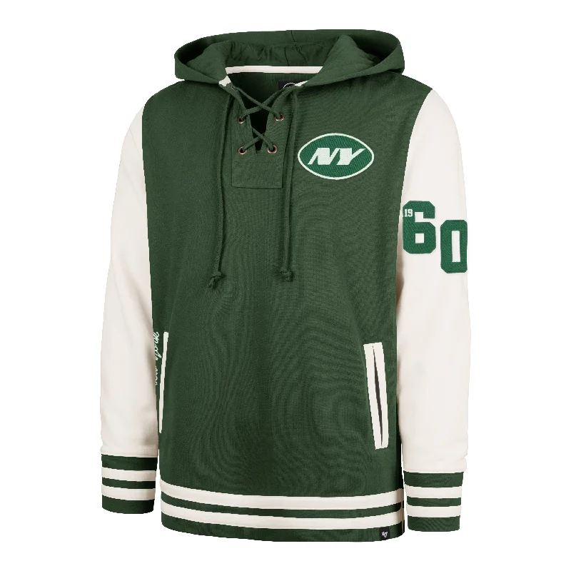 Men's hoodie with plush feel-NEW YORK JETS LETTERMAN FIELD LATERAL '47 LACER HOOD