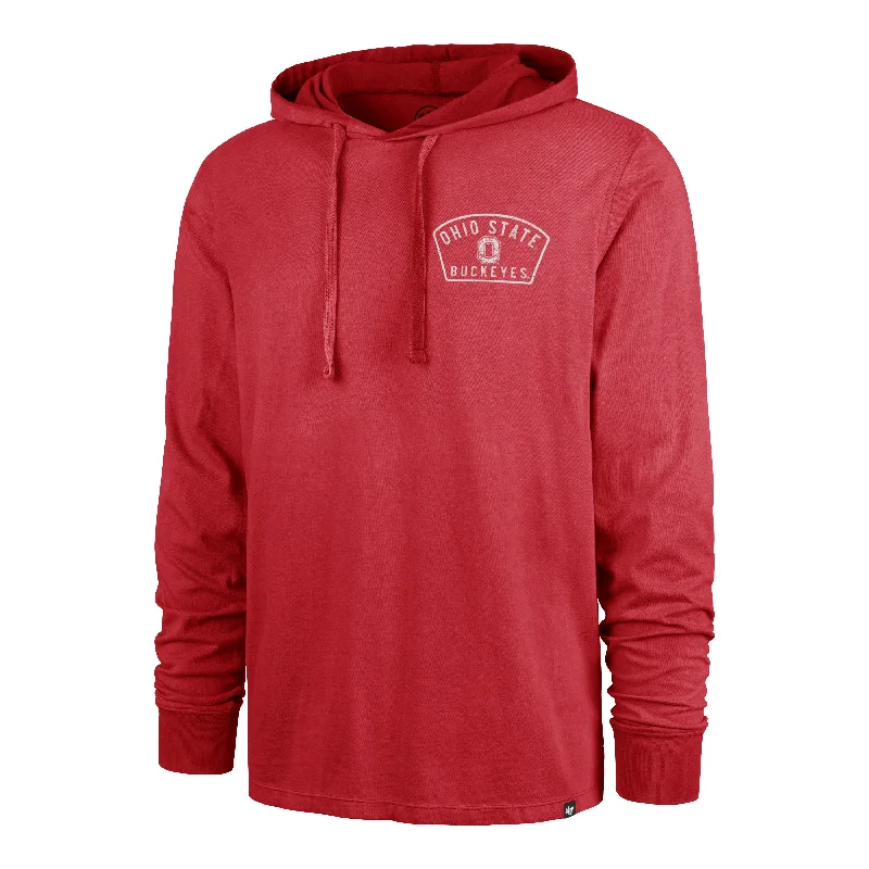 Men's hoodie with long hem-OHIO STATE BUCKEYES DUSTED OVERHAND '47 RIVER JERSEY HOOD