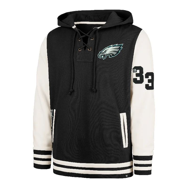 Men's hoodie with cozy lining-PHILADELPHIA EAGLES LETTERMAN FIELD LATERAL '47 LACER HOOD