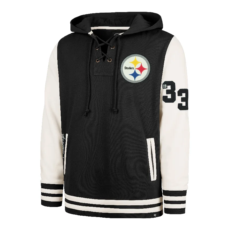 Men's hoodie with indie style-PITTSBURGH STEELERS LETTERMAN FIELD LATERAL '47 LACER HOOD