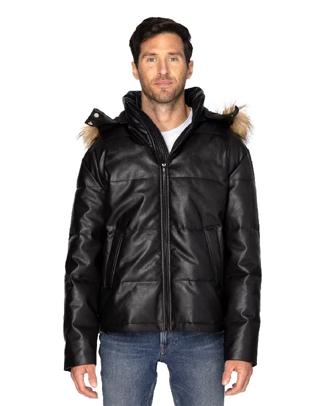 Men's blizzard jackets-Threadfast Apparel Unisex Vegan Leather Puffer Jacket