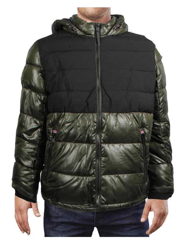 Men's avant-garde jackets-Tower Mens Puffer Colorblock Quilted Coat