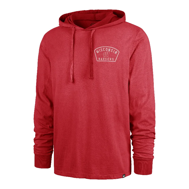 Men's hoodie with inner lining-WISCONSIN BADGERS DUSTED OVERHAND '47 RIVER JERSEY HOOD