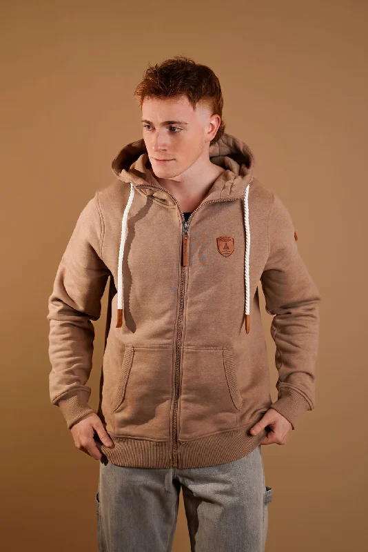 Men's hoodie fleece lining-Zeus Mocha Full-Zip Hoodie