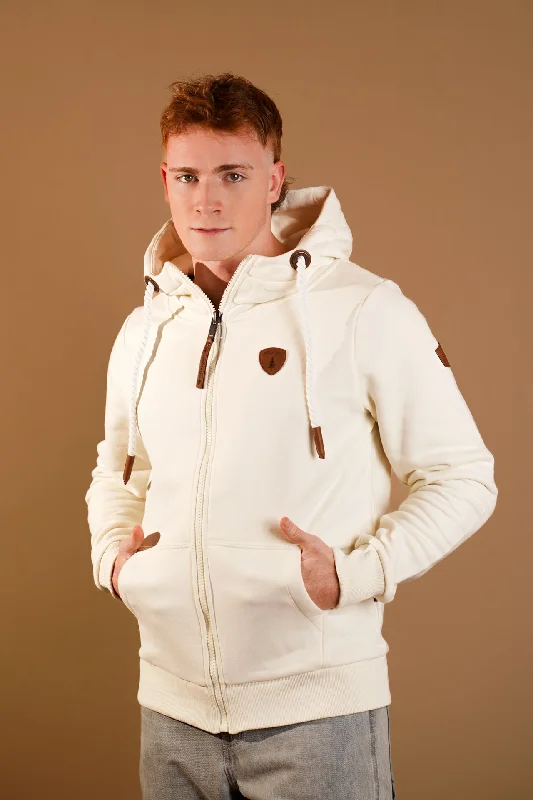 Men's hoodie with shimmer effect-Zeus Oatmeal Zip Hoodie