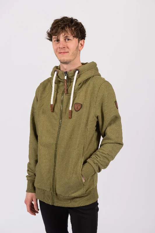 Men's hoodie with glitter accents-Zeus Olive Zip Hoodie