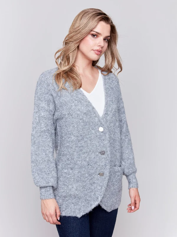 Boucle Knit Cardigan - Grey