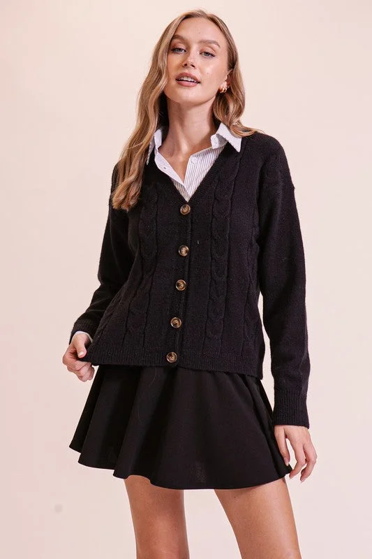 Stylish Weather Cable Knit Cardigan Layered Shirt