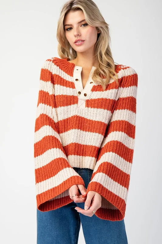 Born This Way Striped Bell Sleeve Sweater