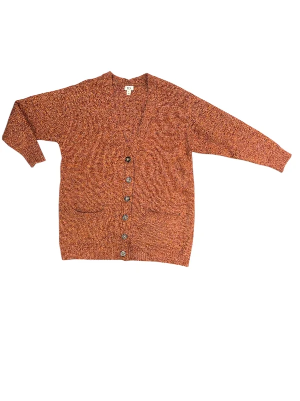 Men's short-sleeve coarse hemp shirt-Sweater Cardigan By Ana In Orange, Size: 1x